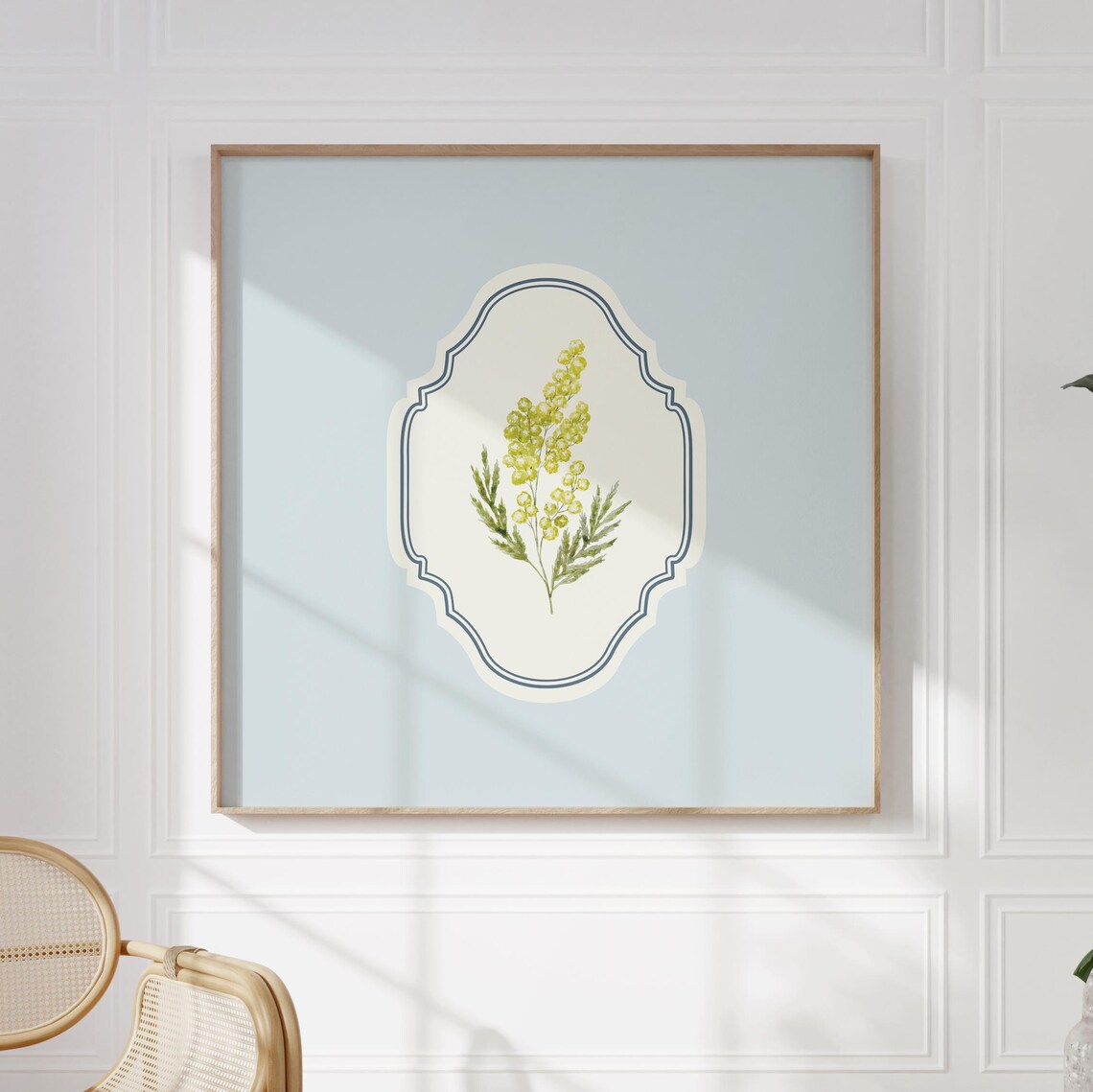 Blue Minimal Mimosa Blossom Watercolor Poster Floral Nursery Decor - Image 3