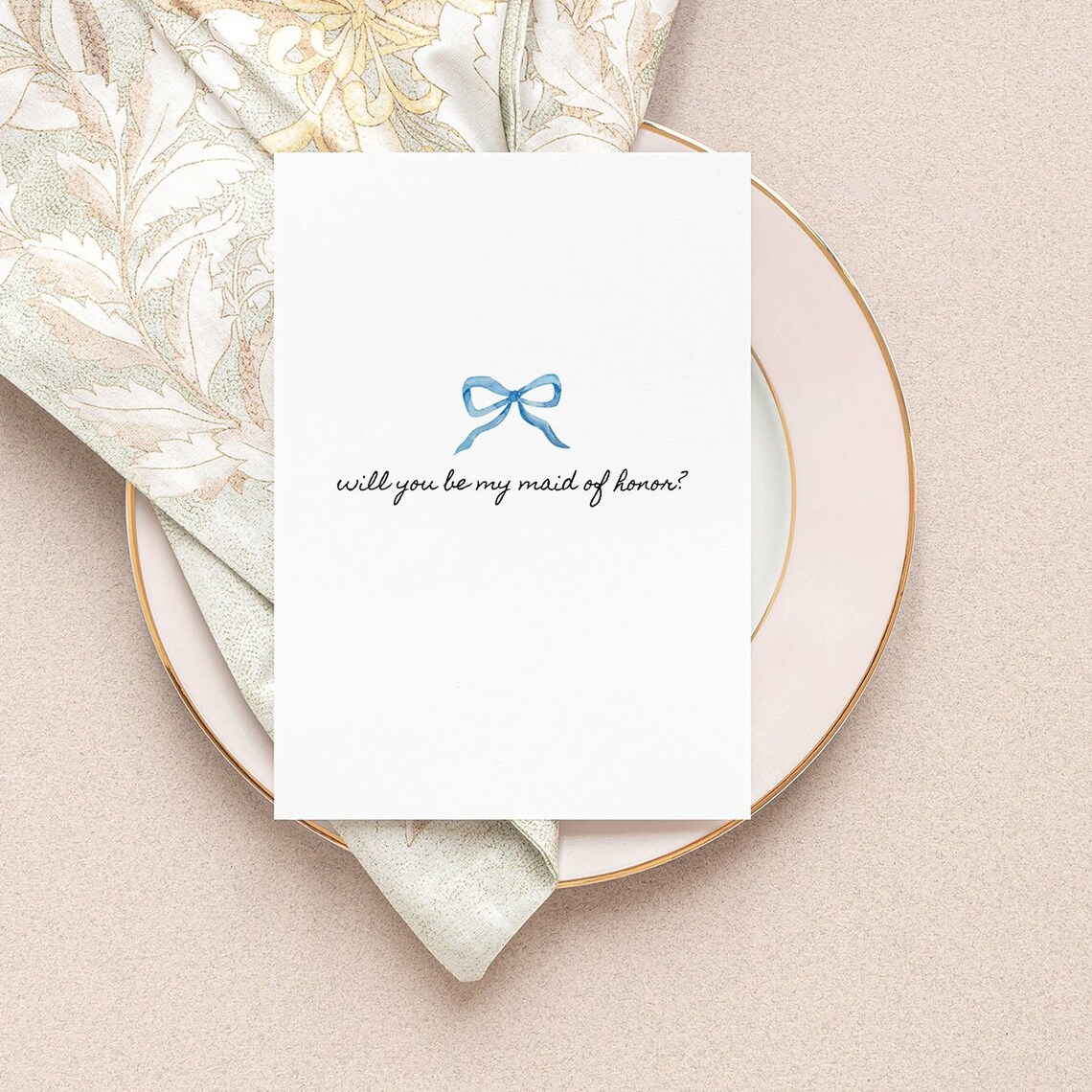 Will You Be My Maid of Honor Blue Bow Minimalist Wedding Poster - Image 2