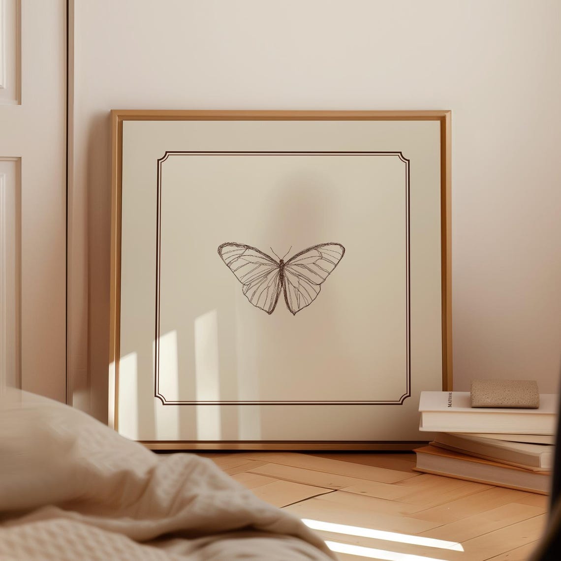 Cream Minimal Butterfly Print Wall Art Trendy Decor Cottage Nursery