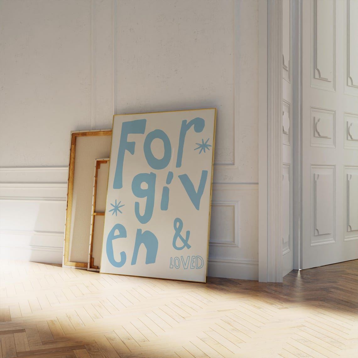 Forgiven And Loved Blue Lettering Cream Christian Quote Decor Poster - Image 2