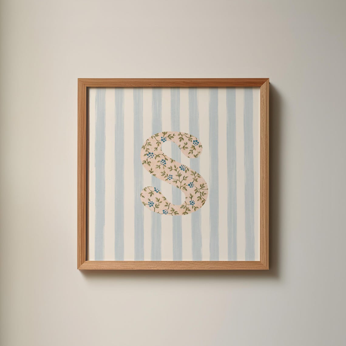 Floral Chintz Letter S Monogram Initial Blue Striped Wall Poster