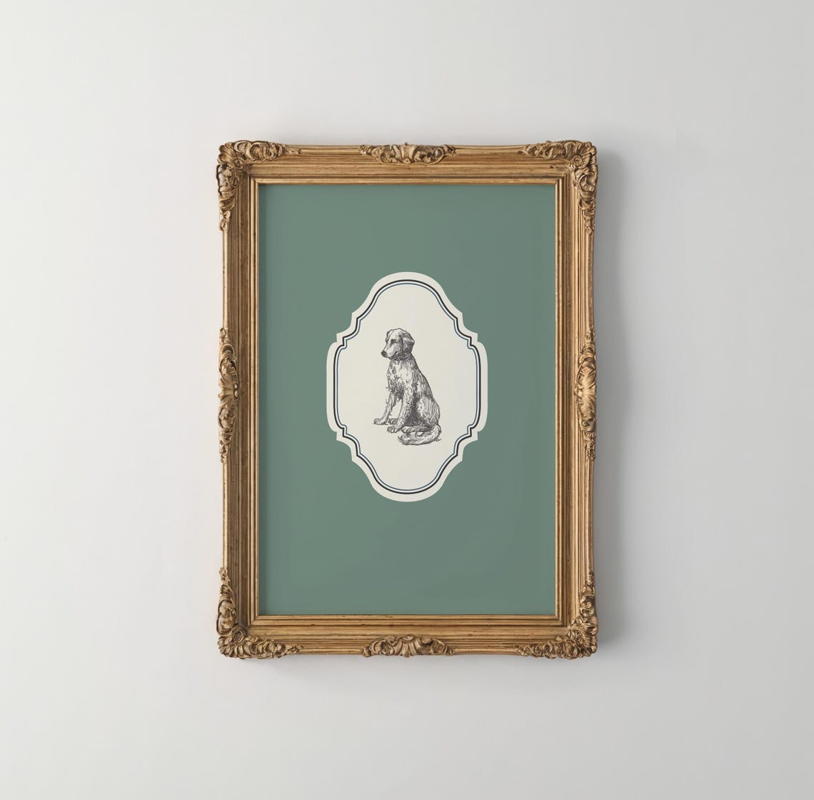 Vintage Dog Engraving Sage Green Medallion Nursery Wall Art Poster - Image 2