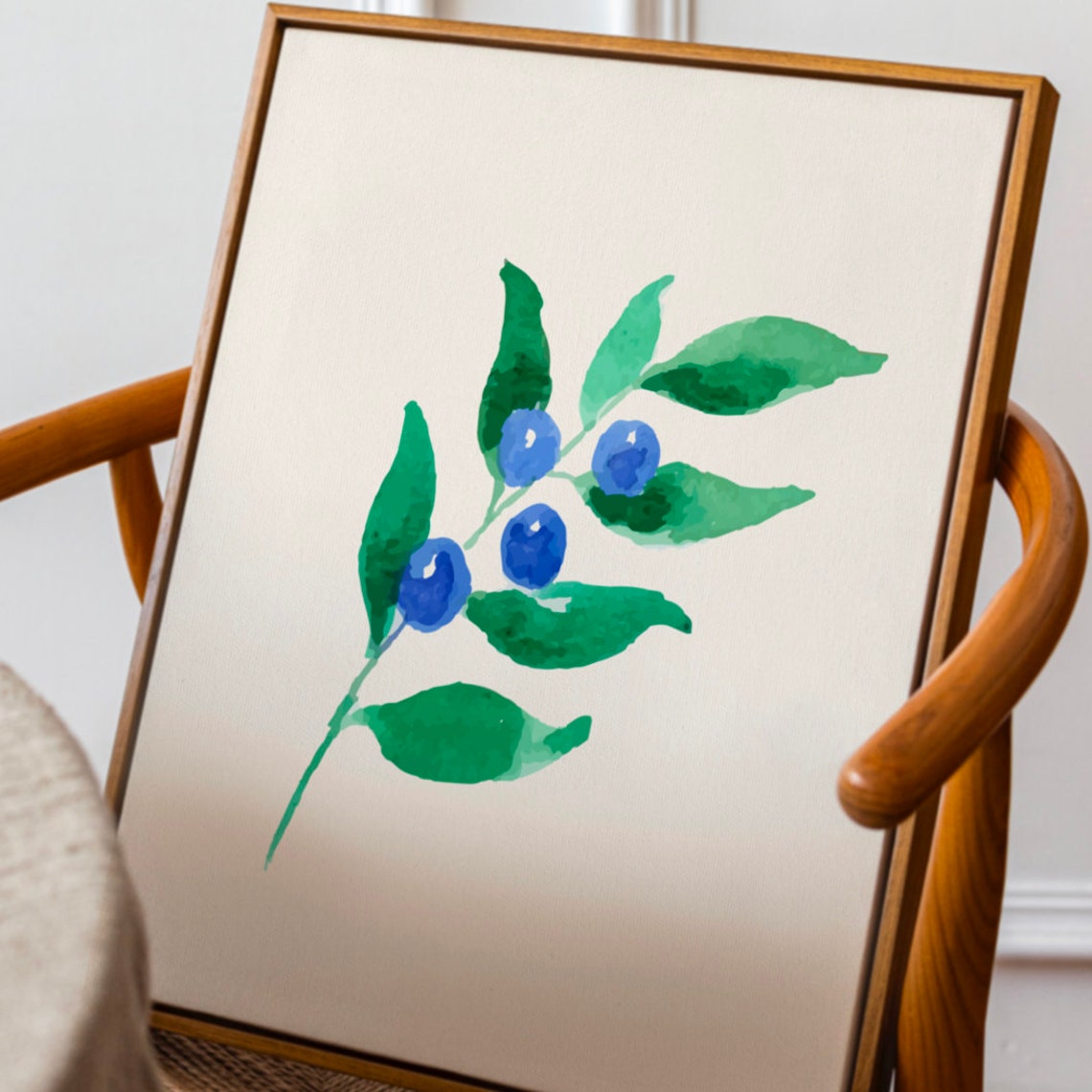 Blueberry Watercolor Branch Green Leaves Botanical Art Print - Image 3