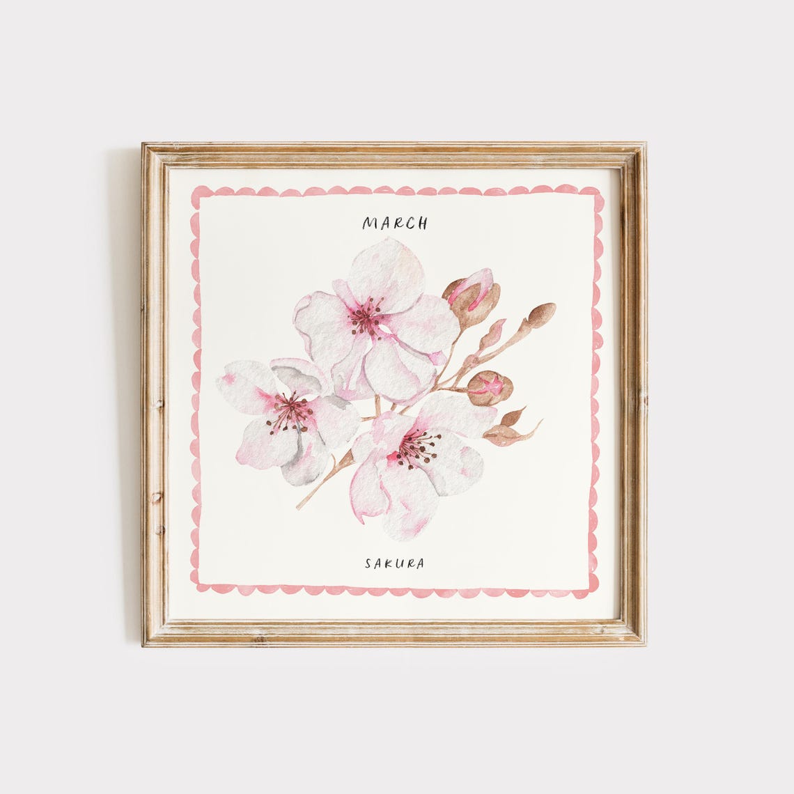 March Sakura Blossom Watercolor Birth Month Flower Art Poster
