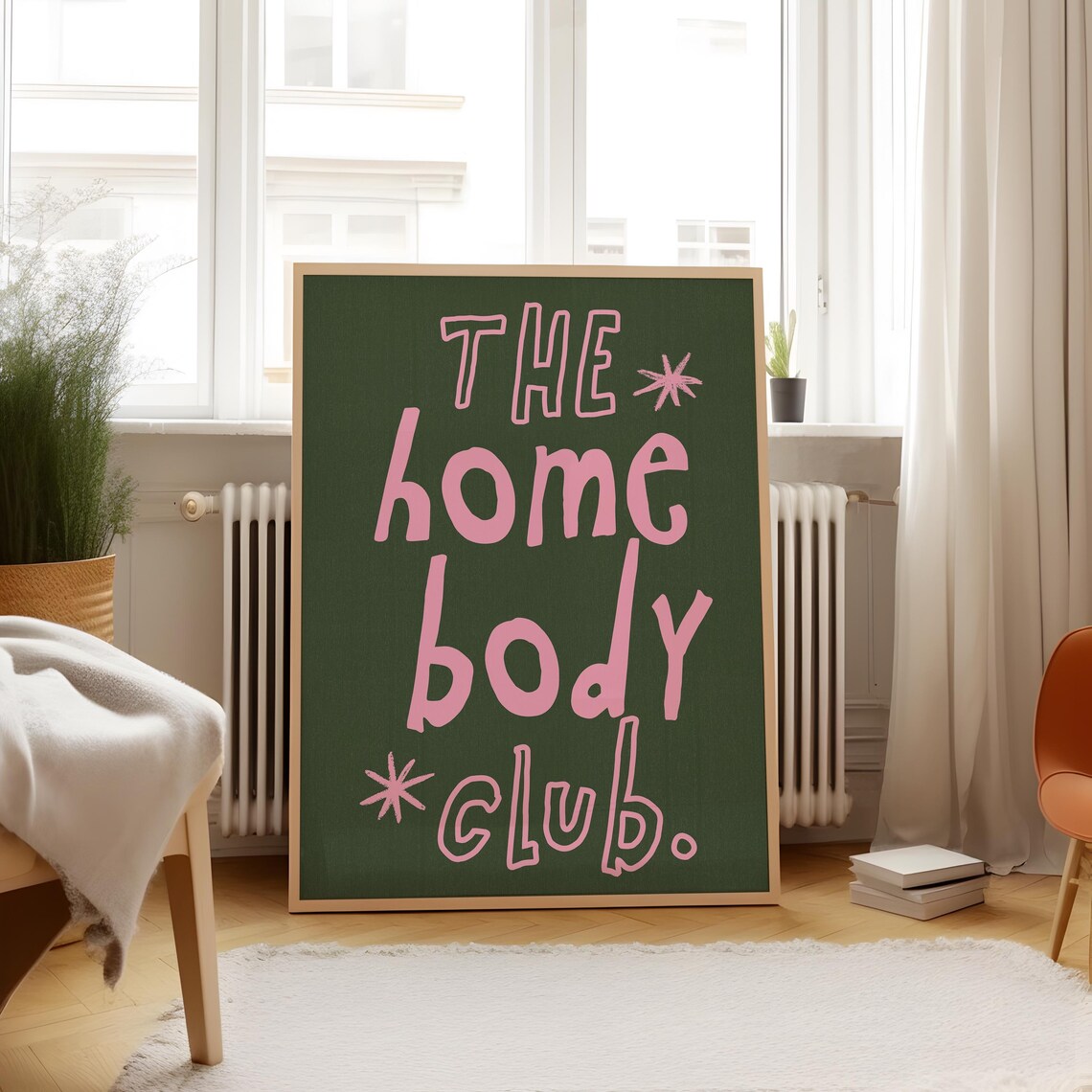 Homebody Club Pink Lettering Forest Green Retro Square Decor Poster - Image 5
