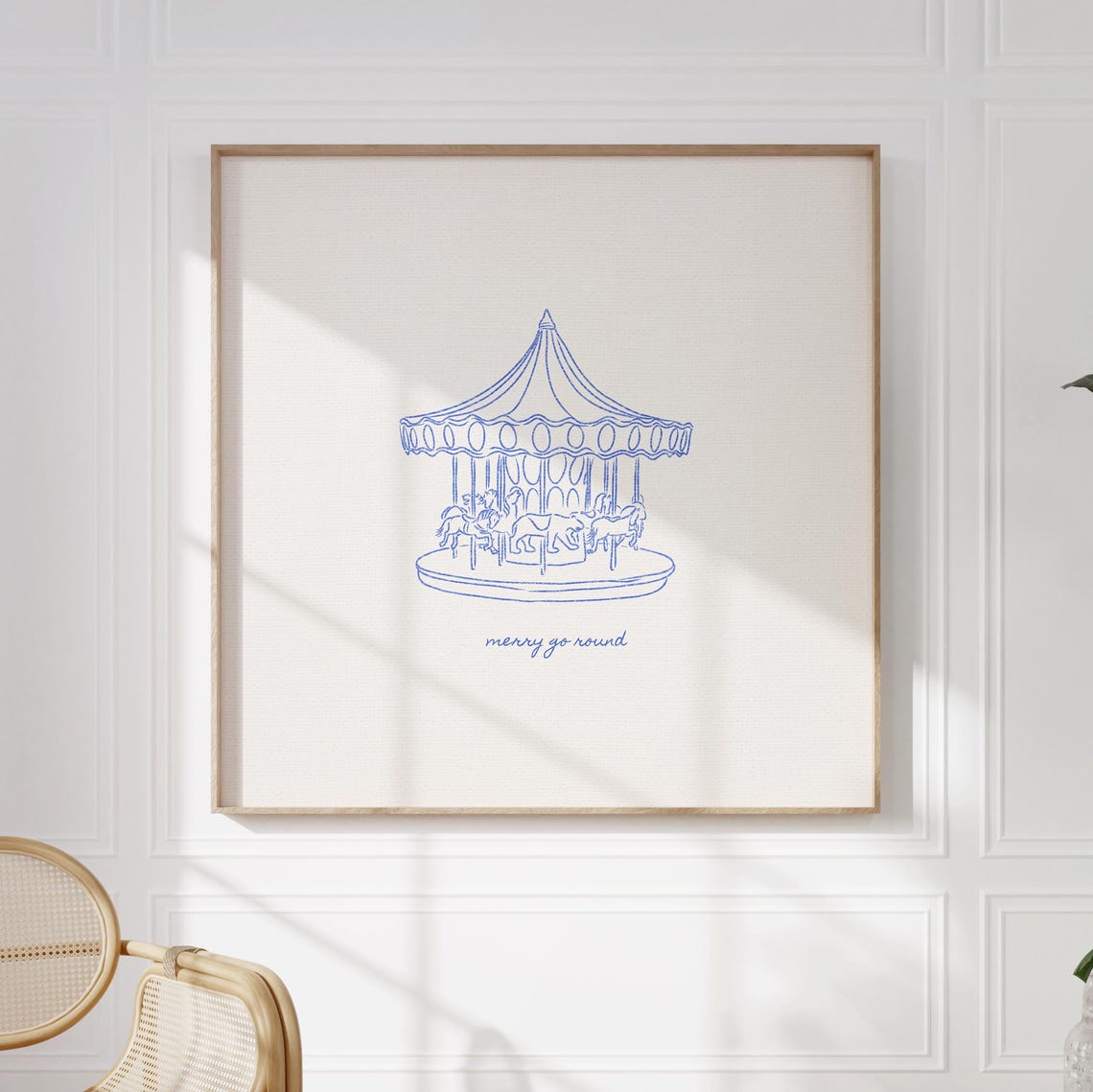 Merry Go Round Carousel Vintage Blue Line Art Nursery Decor Poster - Image 2