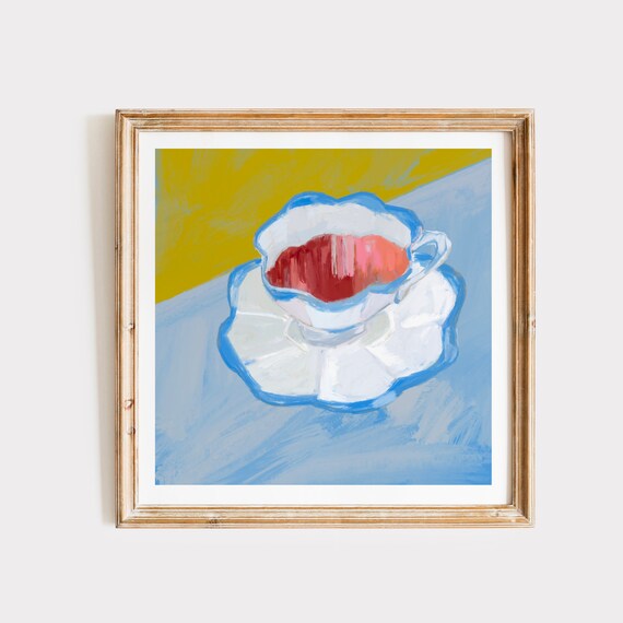 Blue And White Teacup Still Life Kitchen Painterly Tea Cup Decor Poster