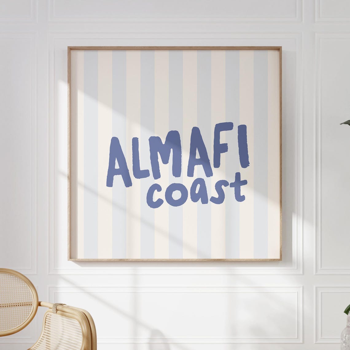 Almafi Coast Blue Script Light Stripes Coastal City Name Wall Art - Image 5