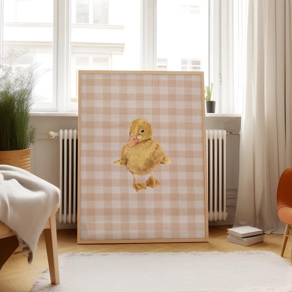 Peach Gingham Chick Print Wall Art Trendy Decor Vintage Painting Floral Wall Art Nursery Farmhouse