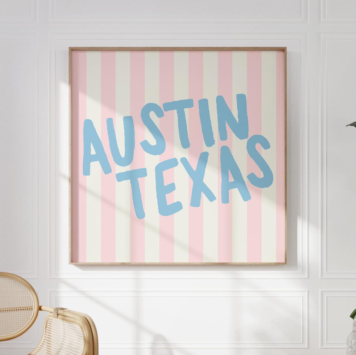 Austin Texas Blue Hand Lettered Pink Striped Square City Name Poster