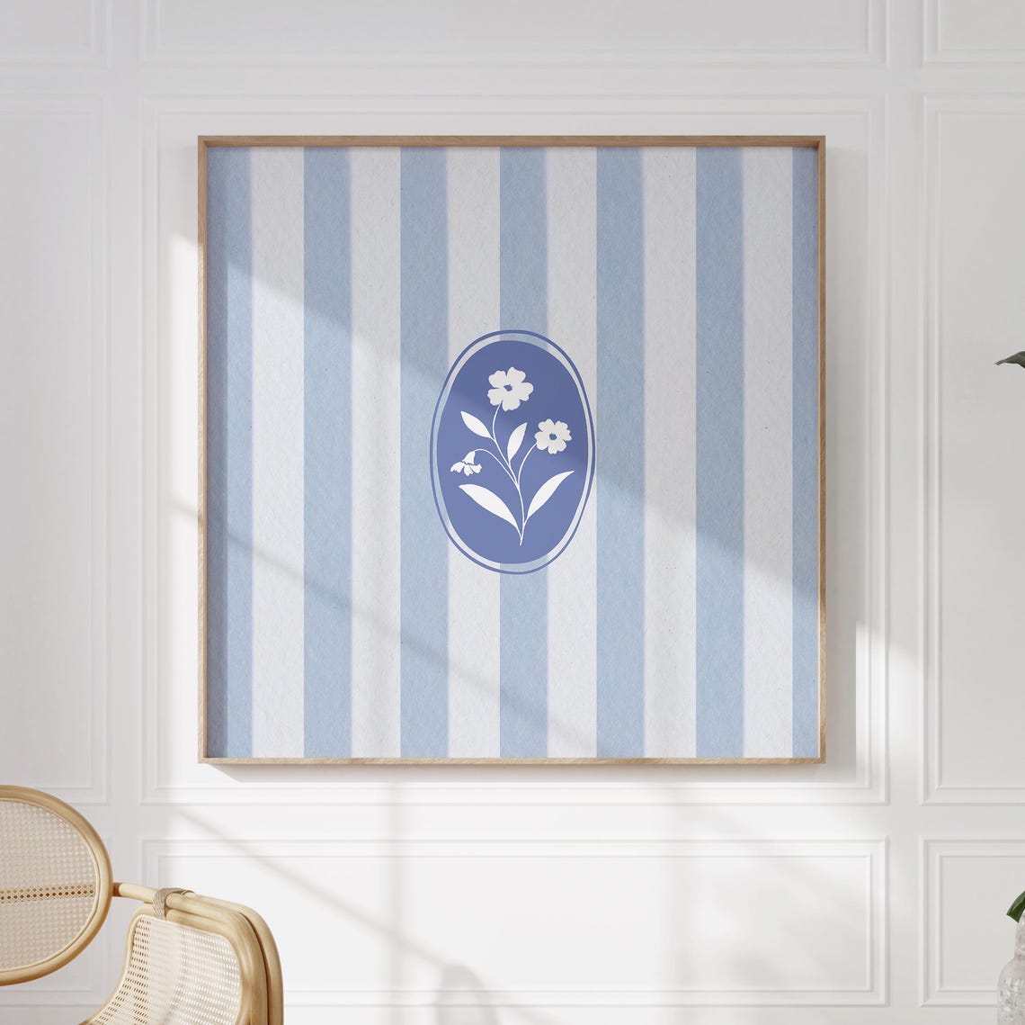 Blue Striped Oval Navy Medallion White Floral Square Decor Poster - Image 2