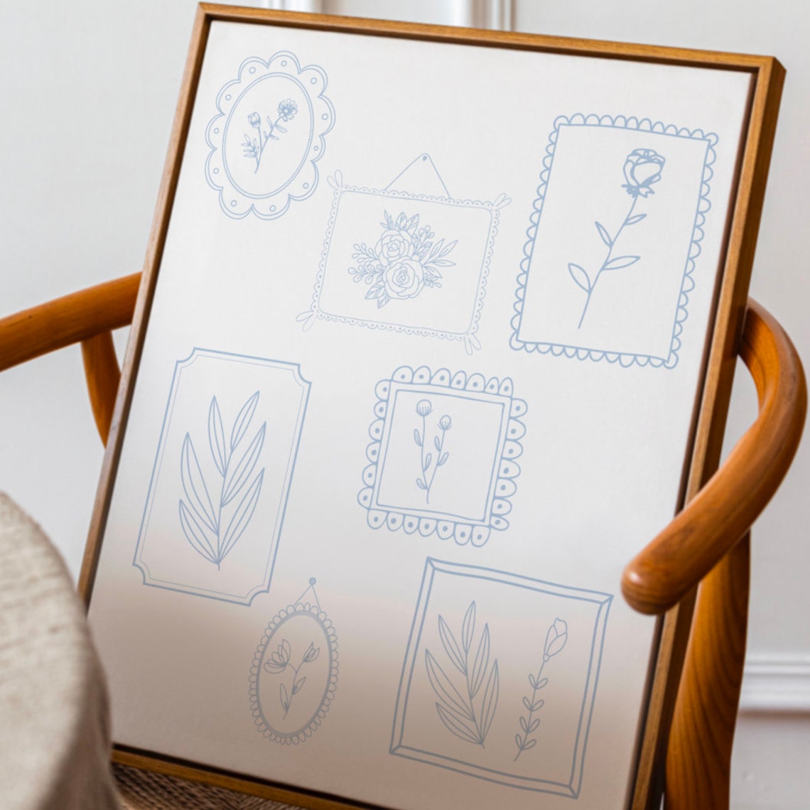 Blue Line Art Botanical Frames Gallery Style Wall Collage Poster - Image 3