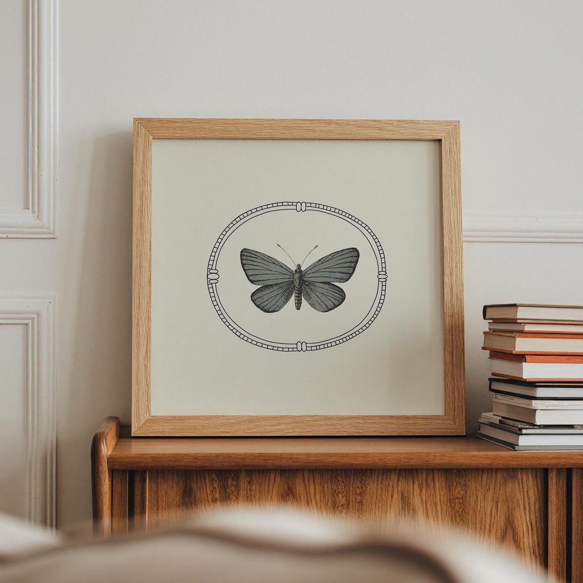 Gray Butterfly Vintage Oval Line Frame Illustration Art Print - Image 5