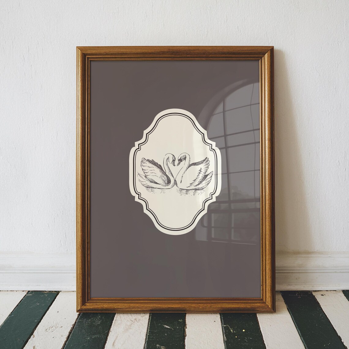 Charcoal Black Vertical Swan Illustration Art Print - Image 2