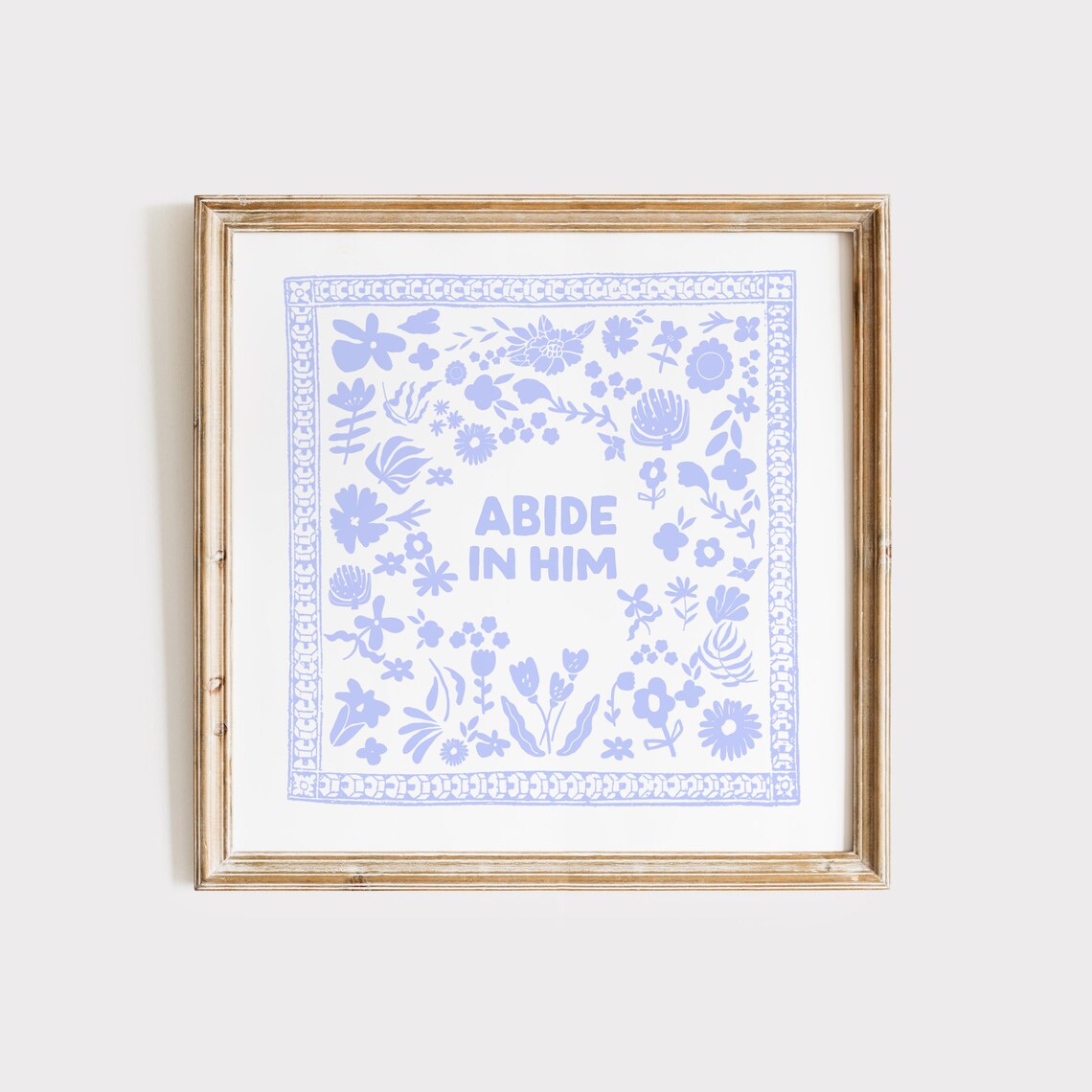 Abide In Him Square Print Instant Wall Art Kitchen Living Room Art Blue Thin Line Scripture
