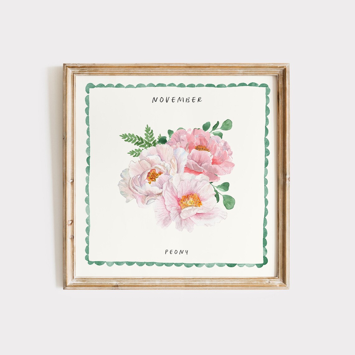 November Pink Peonies Watercolor Birth Month Flower Art Poster