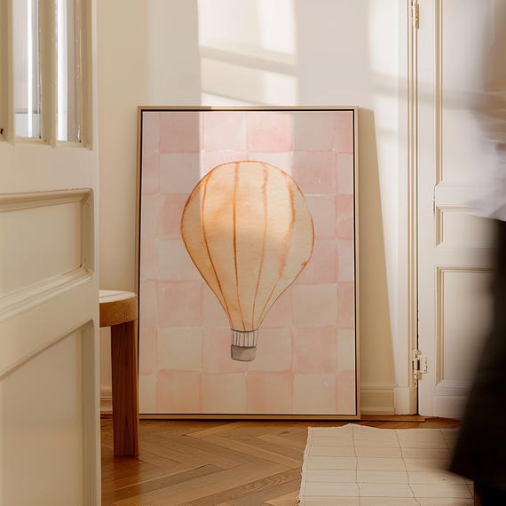 Watercolor Pink Checker Art Print Wall Art Trendy Decor Abstract Vintage Painting Vertical Cottage Aesthetic Wall