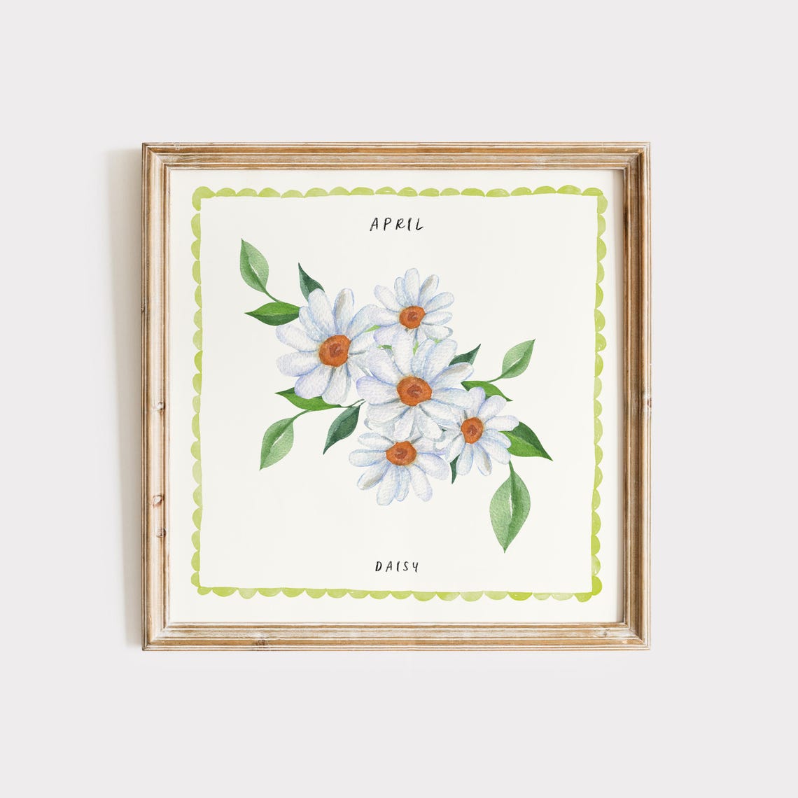 April Daisy Birth Flower Bouquet Watercolor Botanical Poster