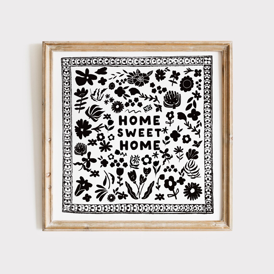 Home Sweet Home Black and White Floral Bandana Typography Poster