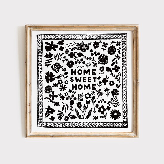 Home Sweet Home Square Print Wall Art Trendy Decor Minimalist Living Room Art Cottage Kitchen Wall Decor Cute