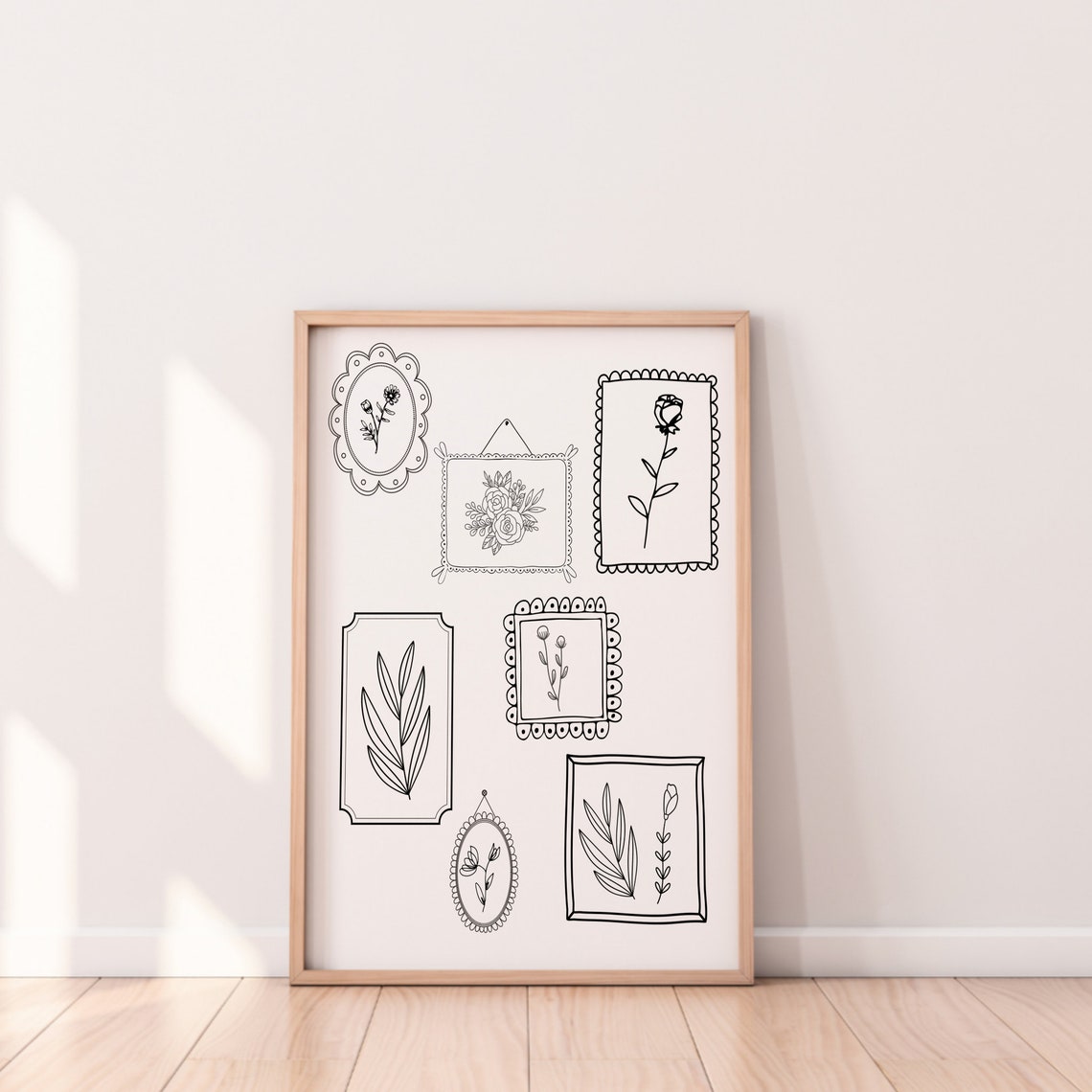 Black White Botanical Line Art Collage Frames Minimal Vintage Poster - Image 3