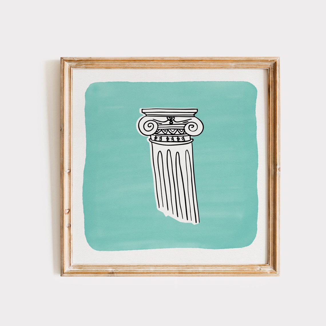 Teal Background Greek Column Sketch Modern Abstract Art Poster