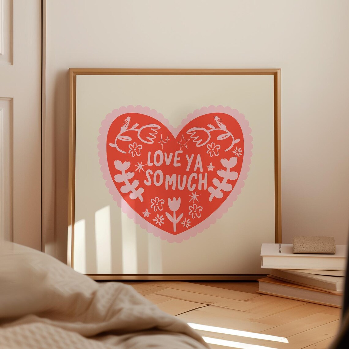 Coral Red Heart Love Ya So Much Doodle Valentine Wall Art Print - Image 5