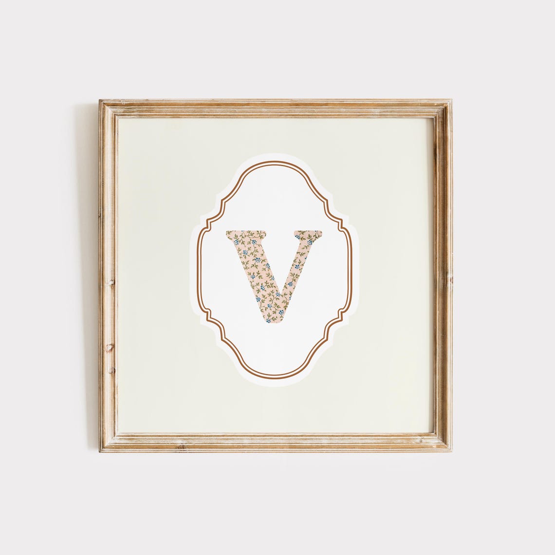 Floral Letter V Botanical Monogram Vintage Initial Wall Art Poster - Image 3