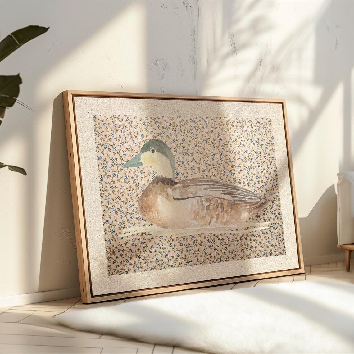 Vintage Mallard Duck Botanical Nursery Art Print