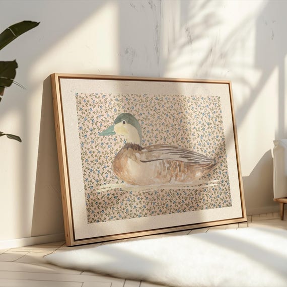 Vintage Mallard Duck Botanical Nursery Art Print