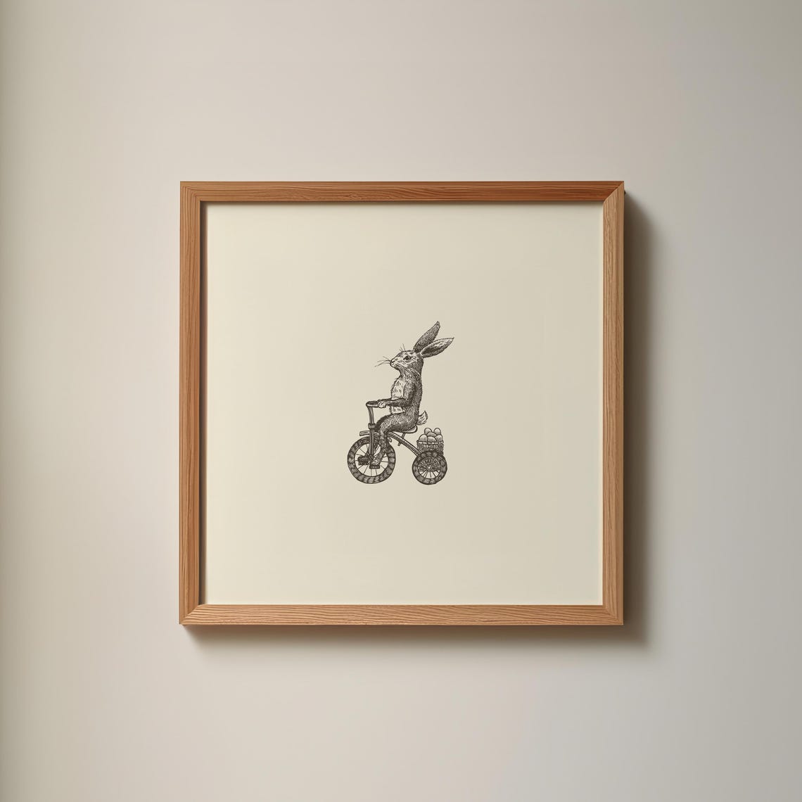Vintage Rabbit Riding Tricycle Ink Sketch Square Animal Decor Poster