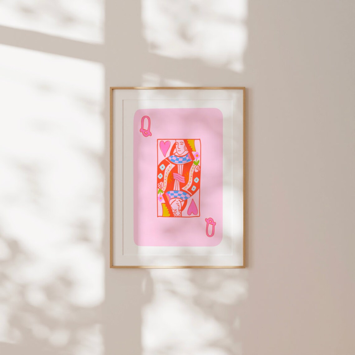 Pink Queen of Hearts Playing Card Hand Drawn Illustration Art Print - Image 3