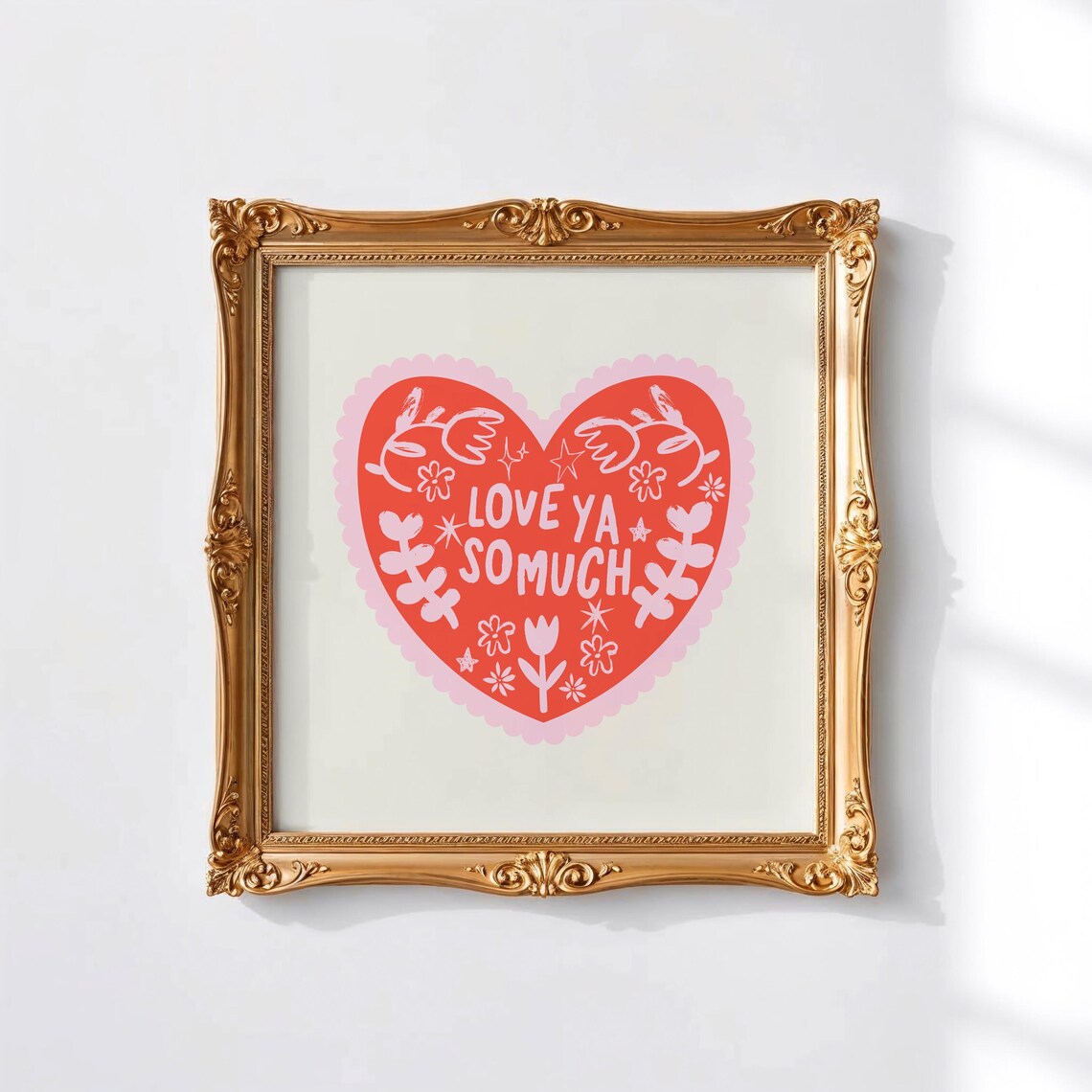 Coral Red Heart Love Ya So Much Doodle Valentine Wall Art Print - Image 4