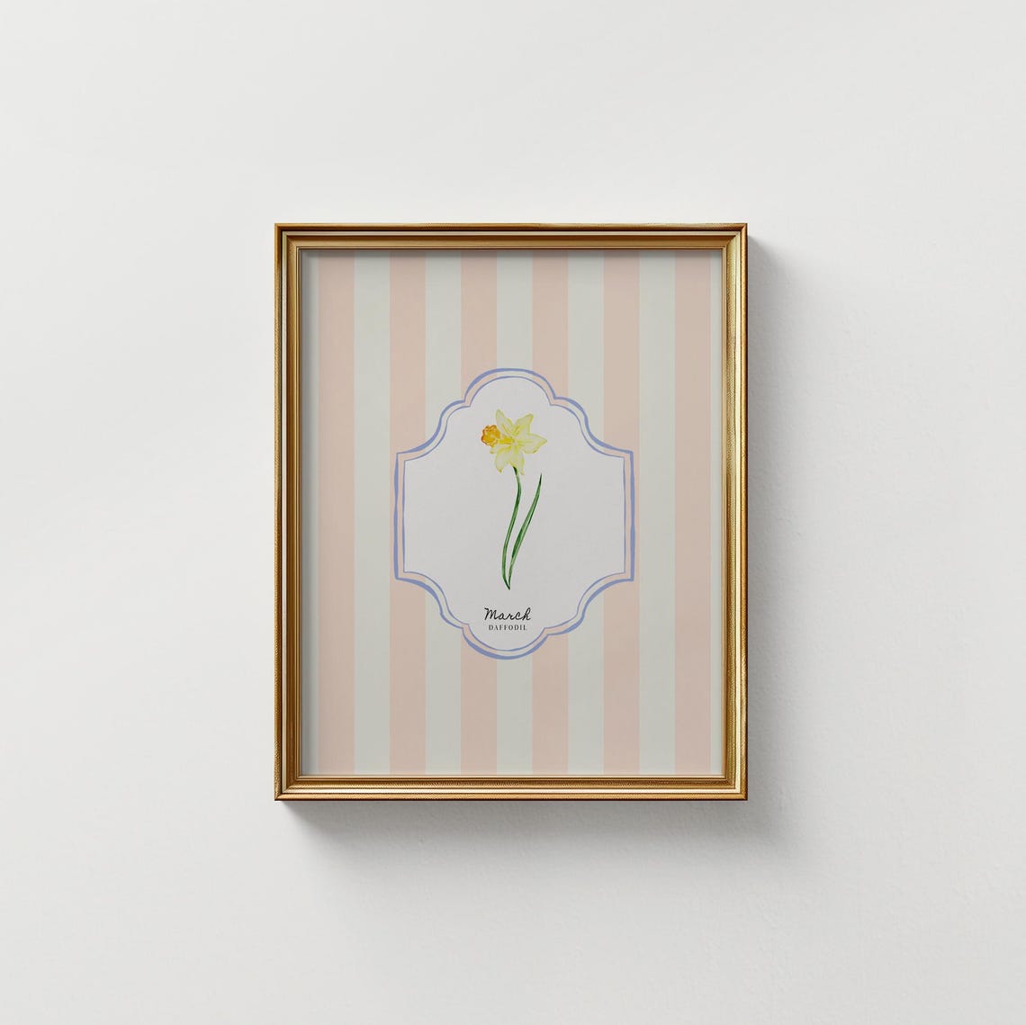 March Daffodil Birth Flower Peach Striped Botanical Wall Art Print - Image 5