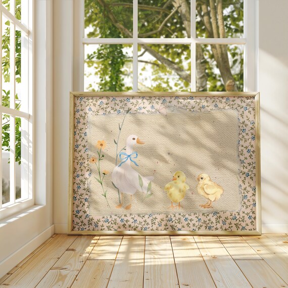 Vintage Mother Duck Art Print, Nursery Cottagecore Decor