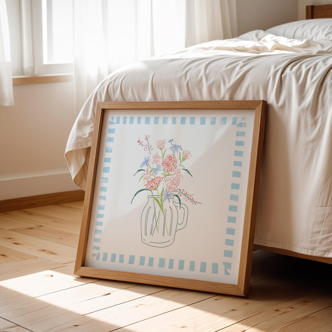 Baby Blue Mason Jar Doodle, Botanical Illustration - Image 3