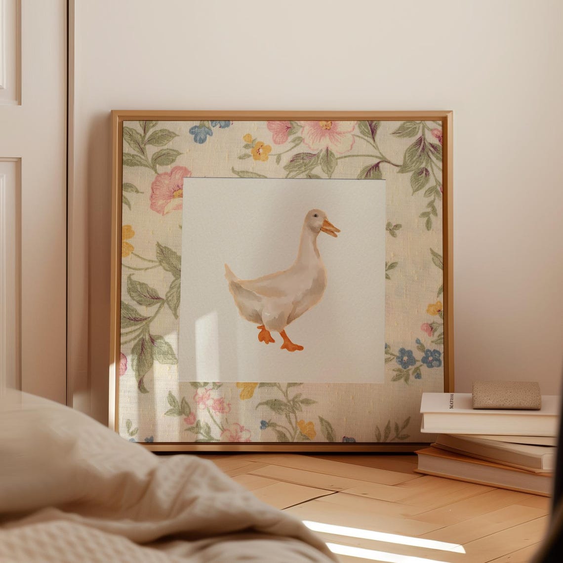 Vintage Fabric Ducky Square Print Instant Wall Art Trendy Decor Illustration Living Room Art Nursery Decor