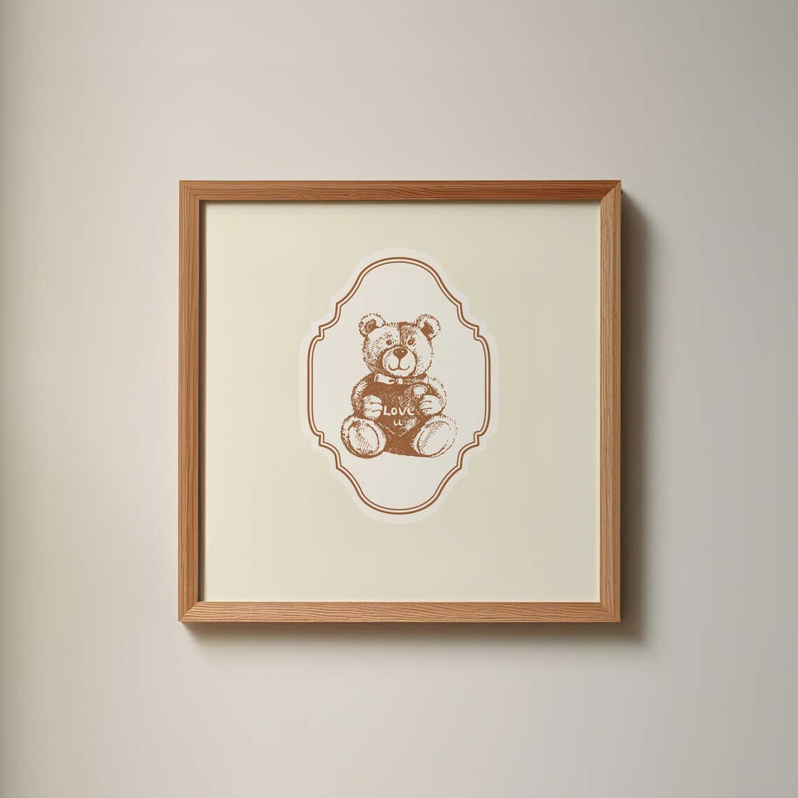 Vintage Love U Teddy Bear Heart Cream Ornate Square Nursery Poster