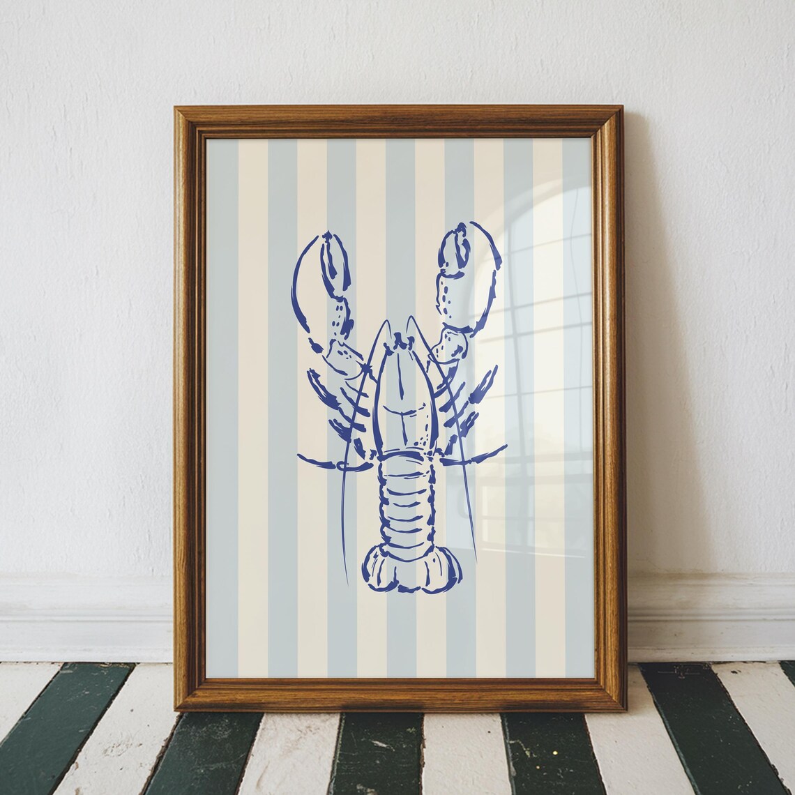 Blue Striped Lobster Illustration, Coastal Decor Art Print - Image 2