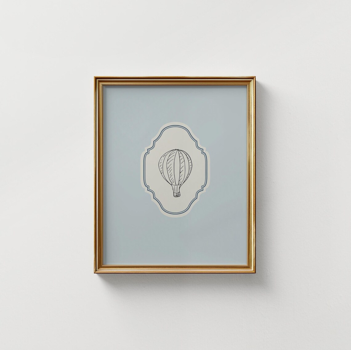 Vintage Hot Air Balloon Line Art Blue Ornate Vertical Nursery Poster - Image 5