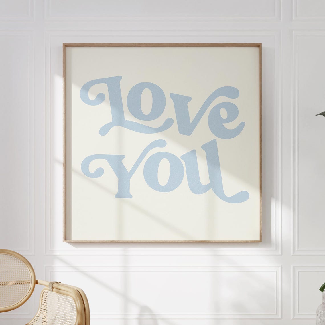 Soft Blue Retro Love You Script Typography on Ivory Cottage Poster