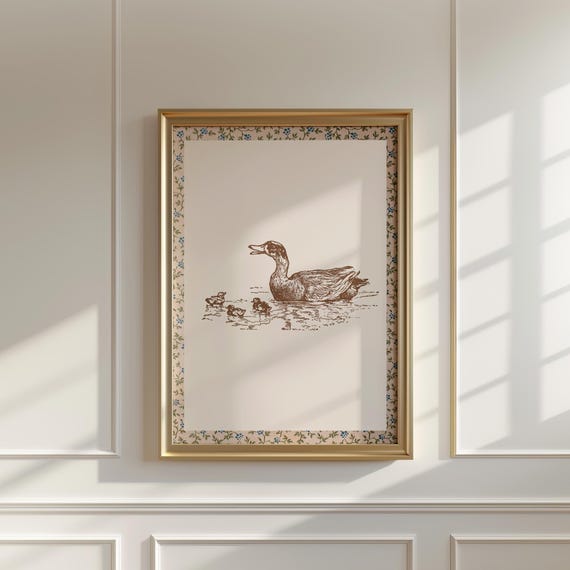 Grandmas Swimming Ducks Print Vertical Art Print Print Wall Art Vintage Painting English Garden Cottage Nursery