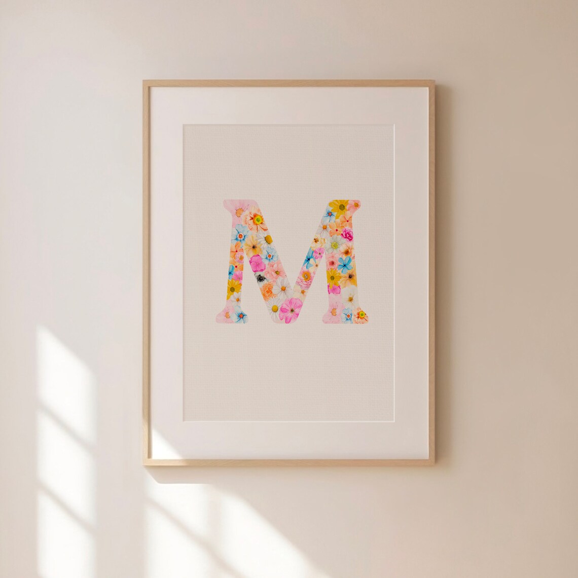Delicate Floral Letter M Watercolor Monogram Nursery Art Poster - Image 2