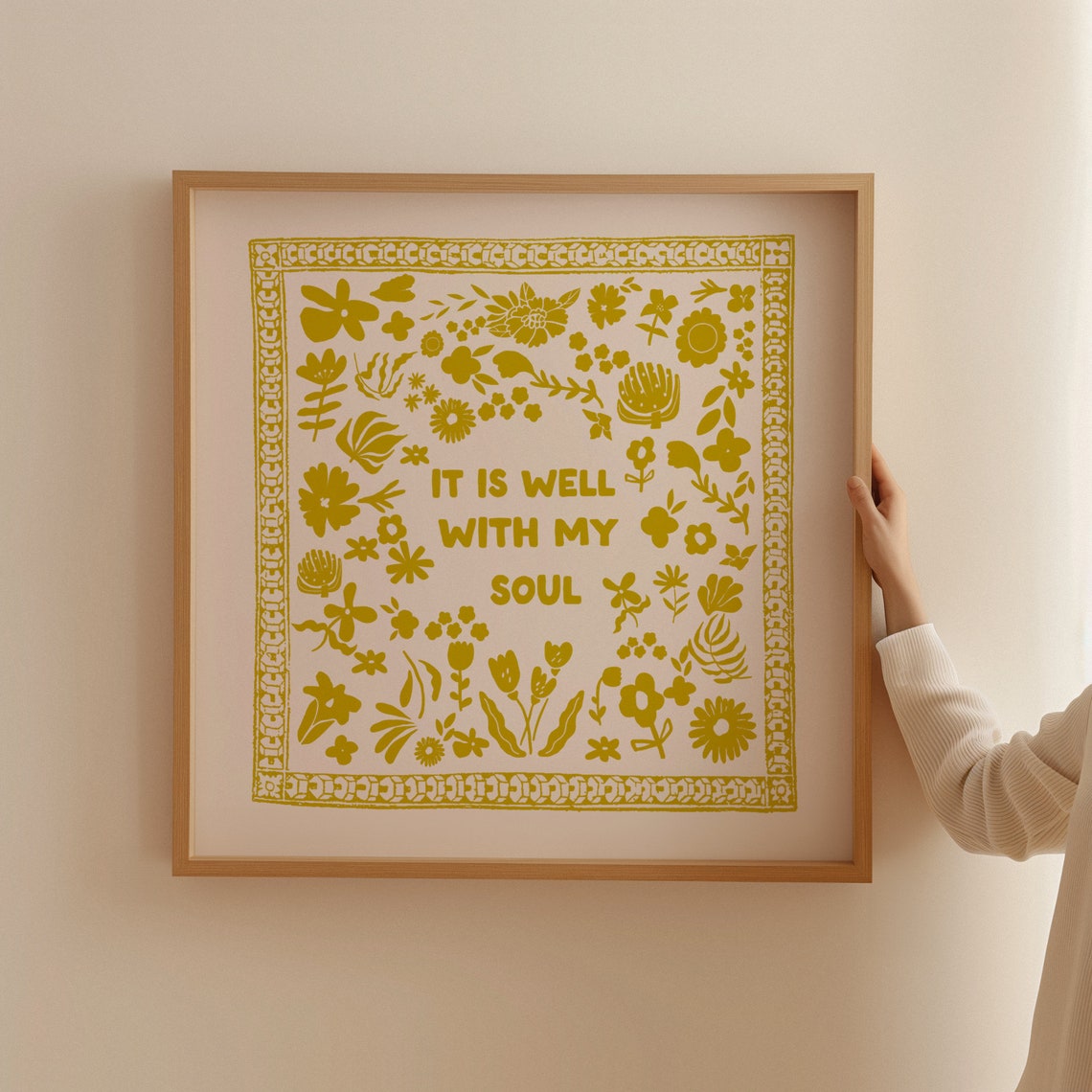 It Is Well with My Soul Mustard Gold Folk Art Christian Poster - Image 2