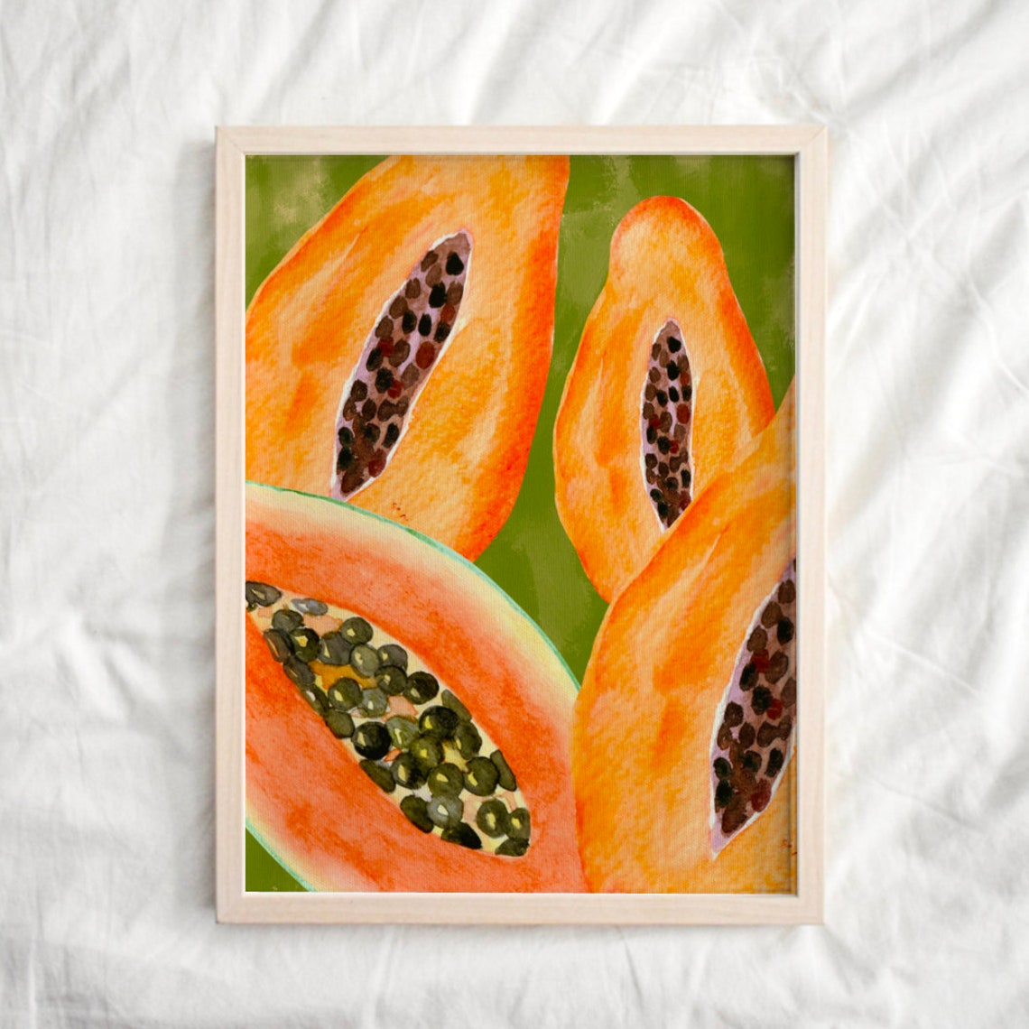 Vibrant Papaya Halves Watercolor Kitchen Fruit Illustration Poster - Image 2