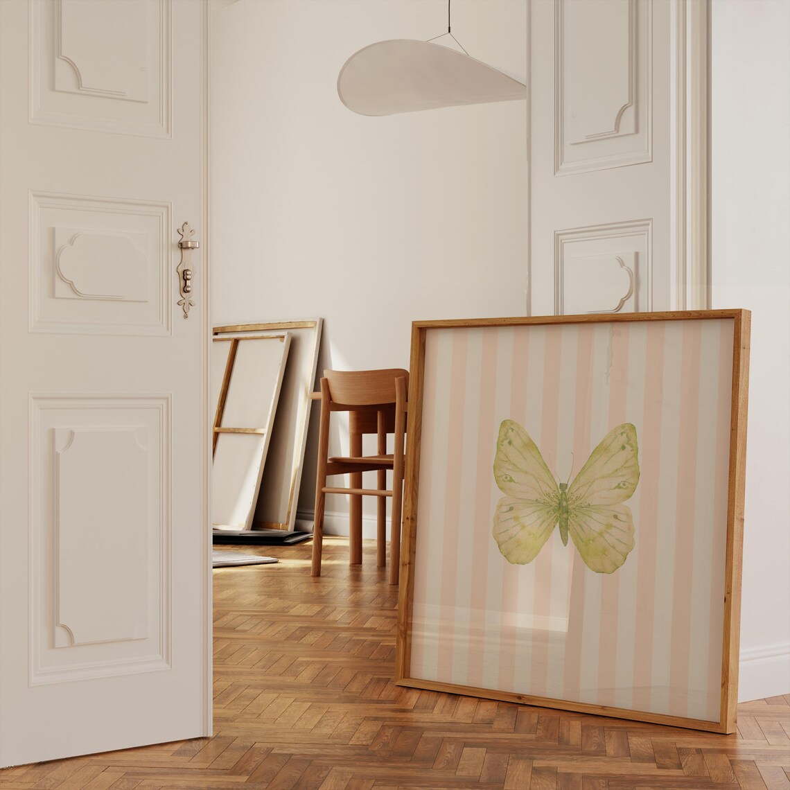 Pink Striped Minimal Butterfly Art Print, Nursery Decor - Image 2