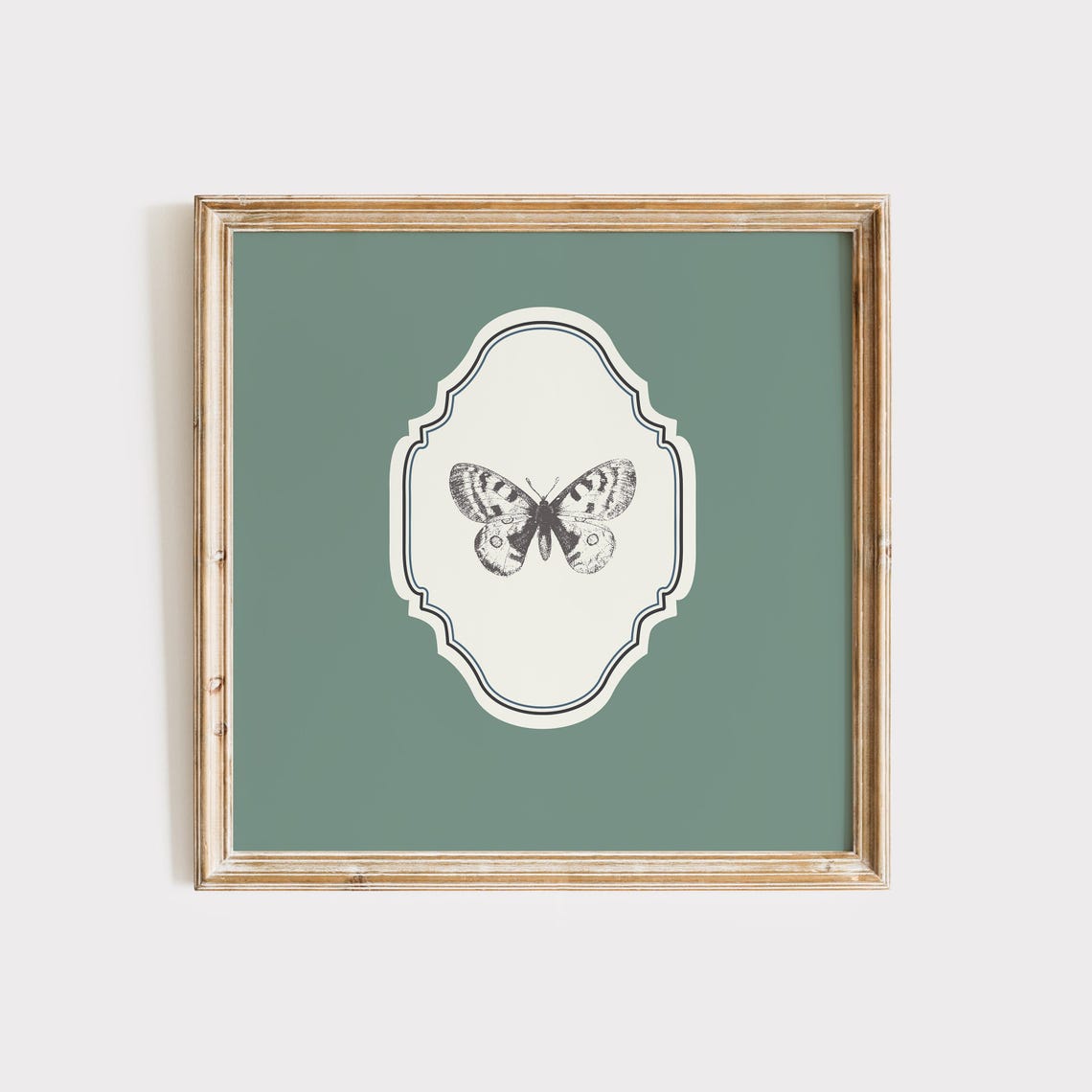 Sage Green Square Vintage Butterfly Engraving Ornate Art Poster - Image 5