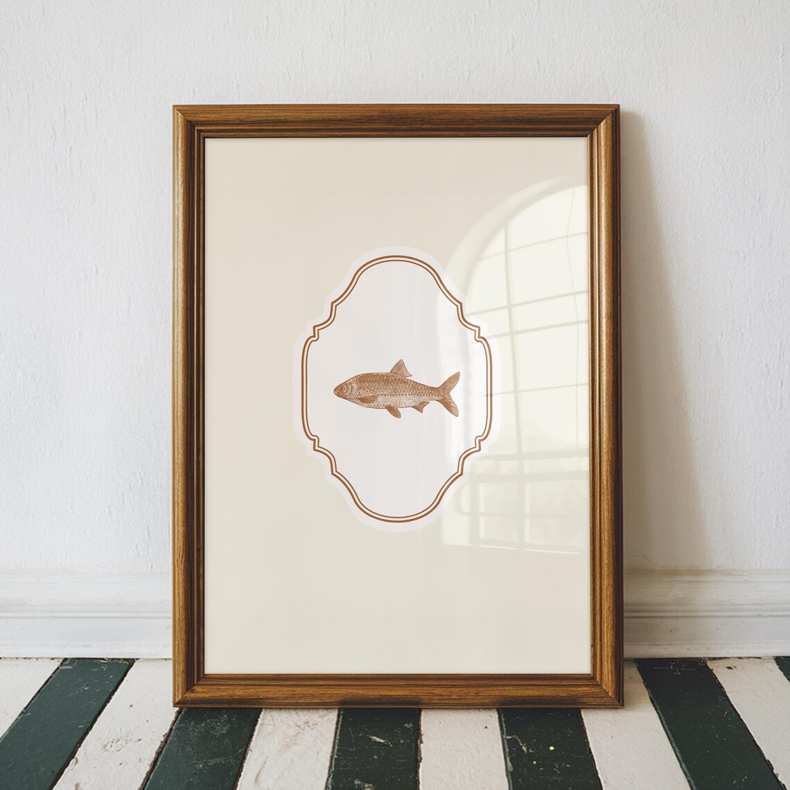 Cream Vertical Fish Illustration Print Wall Art Trendy Decor Coastal Decor Vintage - Image 2
