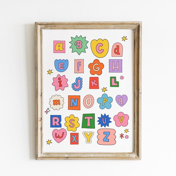 Colorful Alphabet Letters A to Z Playful Kids Room Art Poster