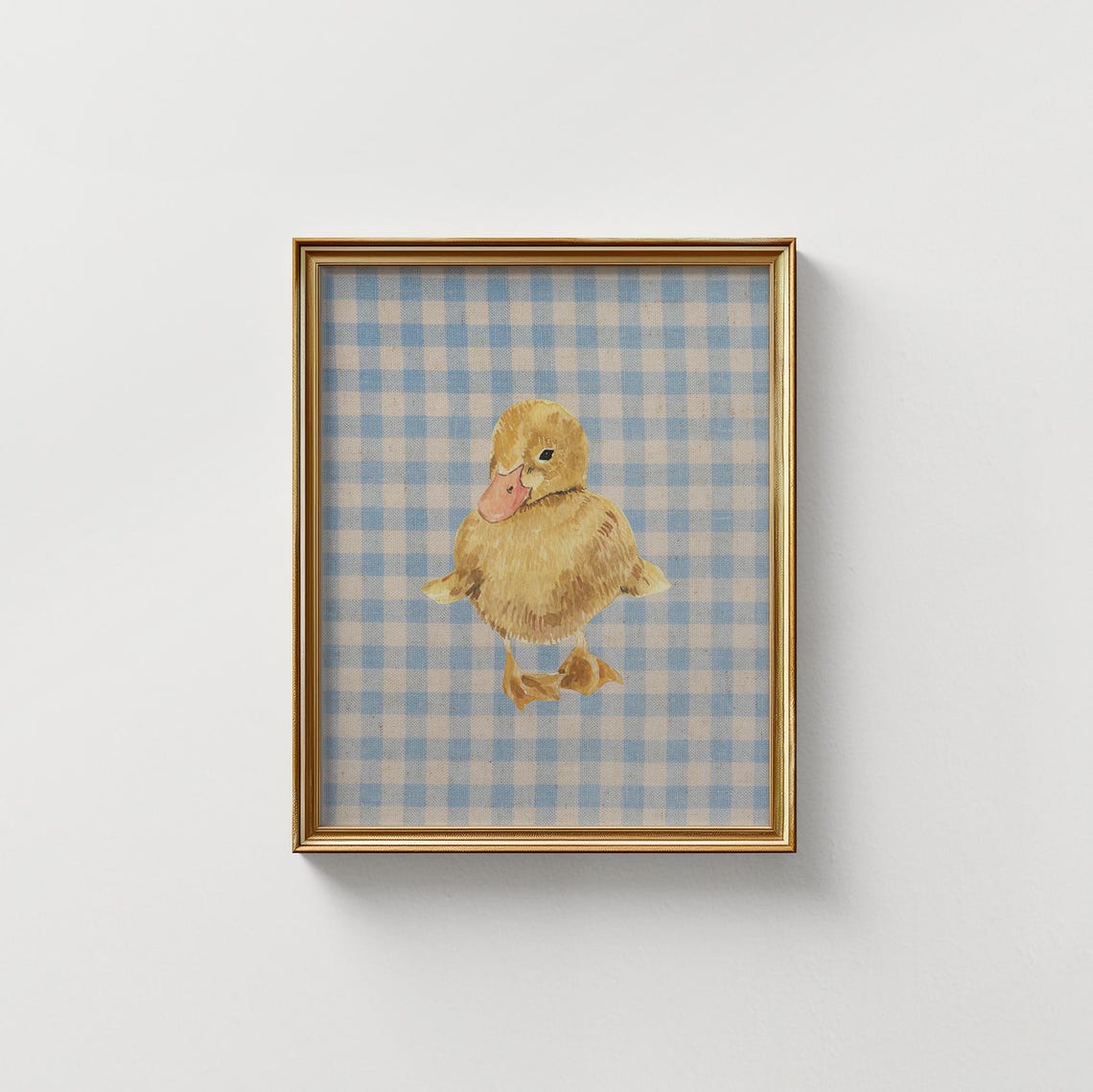 Blue Gingham Yellow Duckling Watercolor Framed Nursery Poster